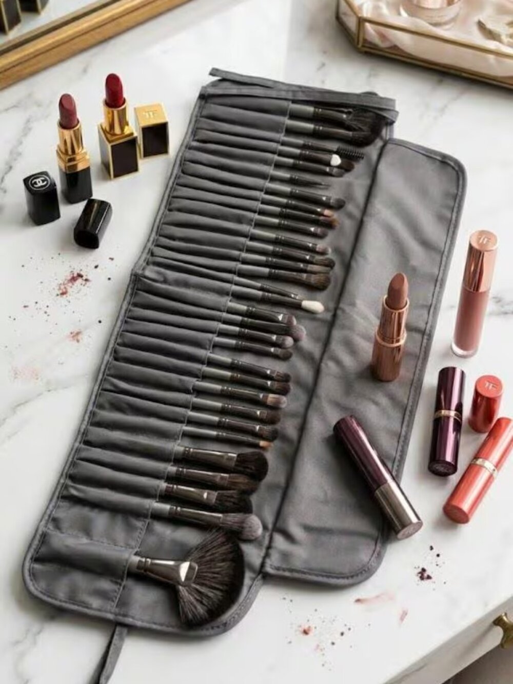 32-Piece Makeup Brush Set with Travel Wrap Case